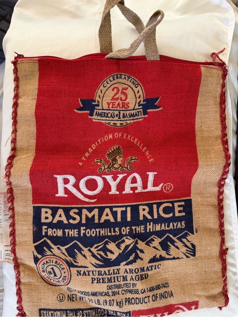 NWT Royal Basmati Rice Burlap Tote - Red & Natural